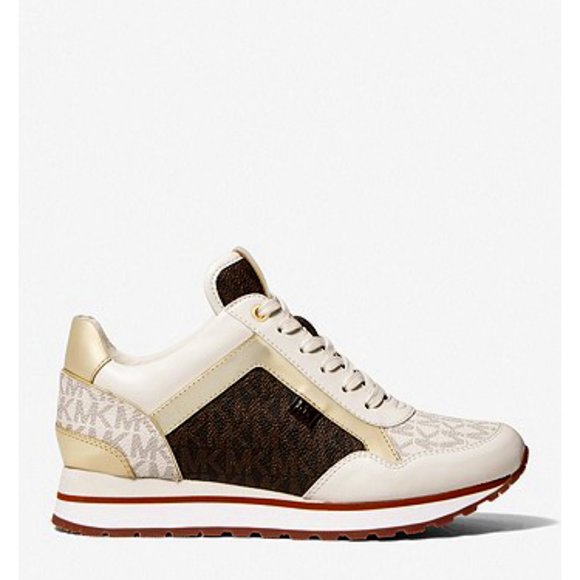 MICHAEL Michael Kors Shoes - Michael Kors Maddy Two-Tone Logo Trainer in VANIL/BRWN Size 8.5M